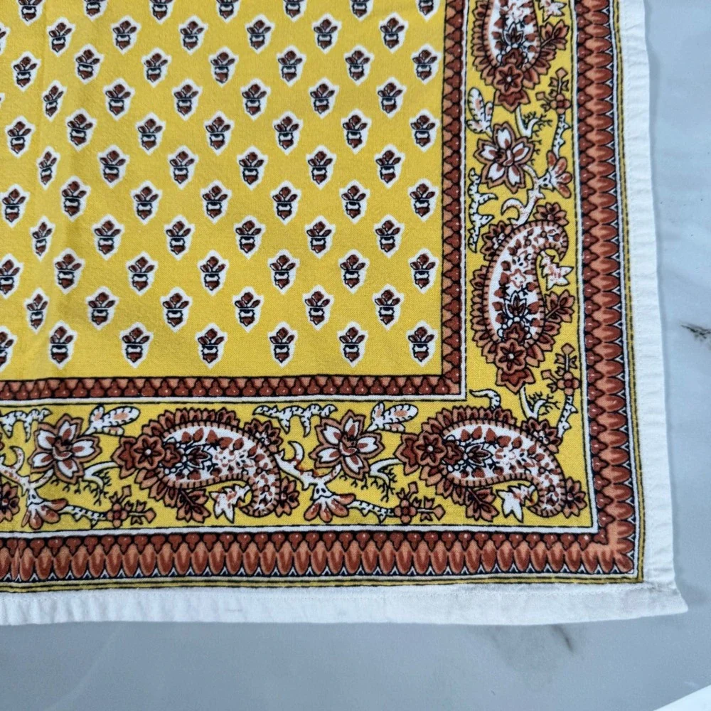 Set of 4 Vintage Williams-Sonoma Cotton Napkins Yellow Brown Paisley Boho Groovy